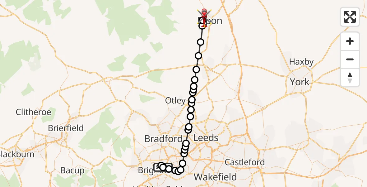 Flight route Air Ambulance Helicopter Clifton - Ripon, 14 September 2026, 19:58