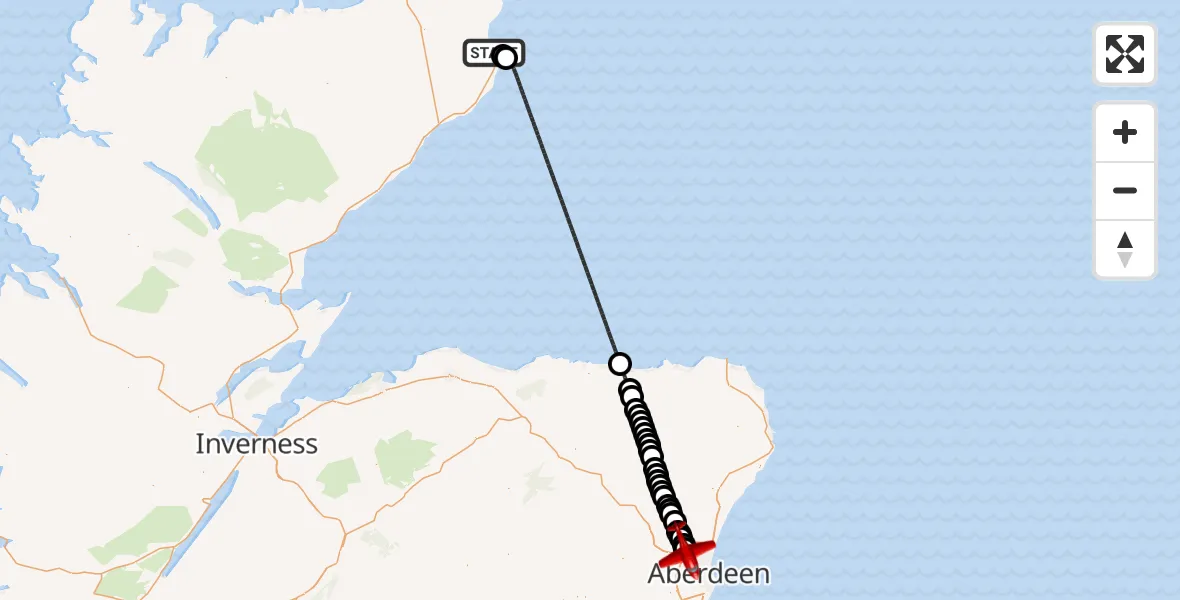 Flight route Air Ambulance Aircraft Wick John O'Groats Airport - Aberdeen International Airport, 14 September 2026, 20:00