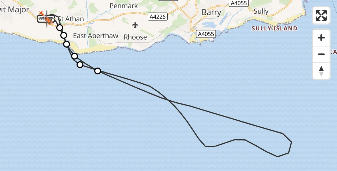 Flight route Coastguard Helicopter MOD St Athan - MOD St Athan, 14 September 2026, 21:14