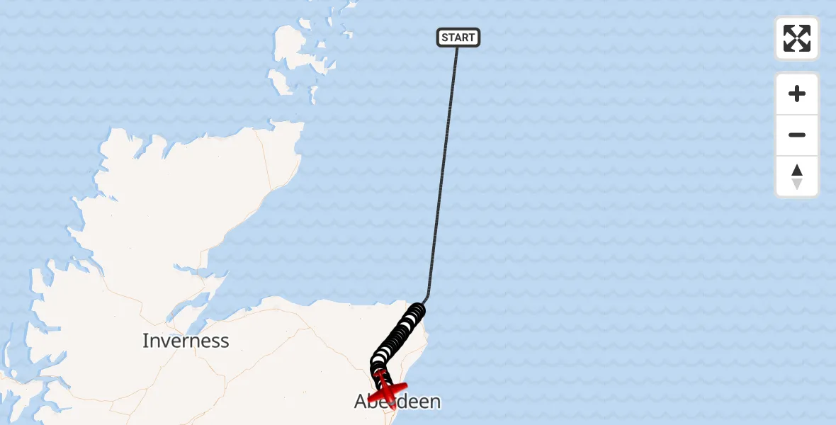 Flight route Air Ambulance Aircraft North Sea - Aberdeen International Airport, 14 September 2026, 23:25