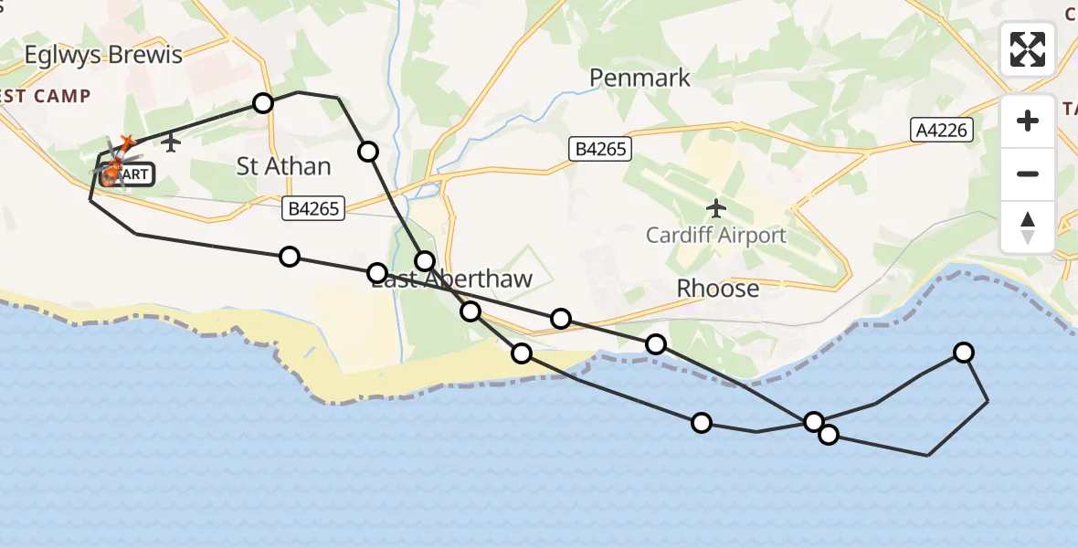 Flight route Coastguard Helicopter MOD St Athan - MOD St Athan, 15 September 2026, 04:03