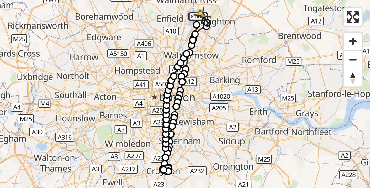 Flight route Police Helicopter Sewardstonebury - Metropolitan Police Air Support Unit Lippitts Hill, 15 September 2026, 06:33