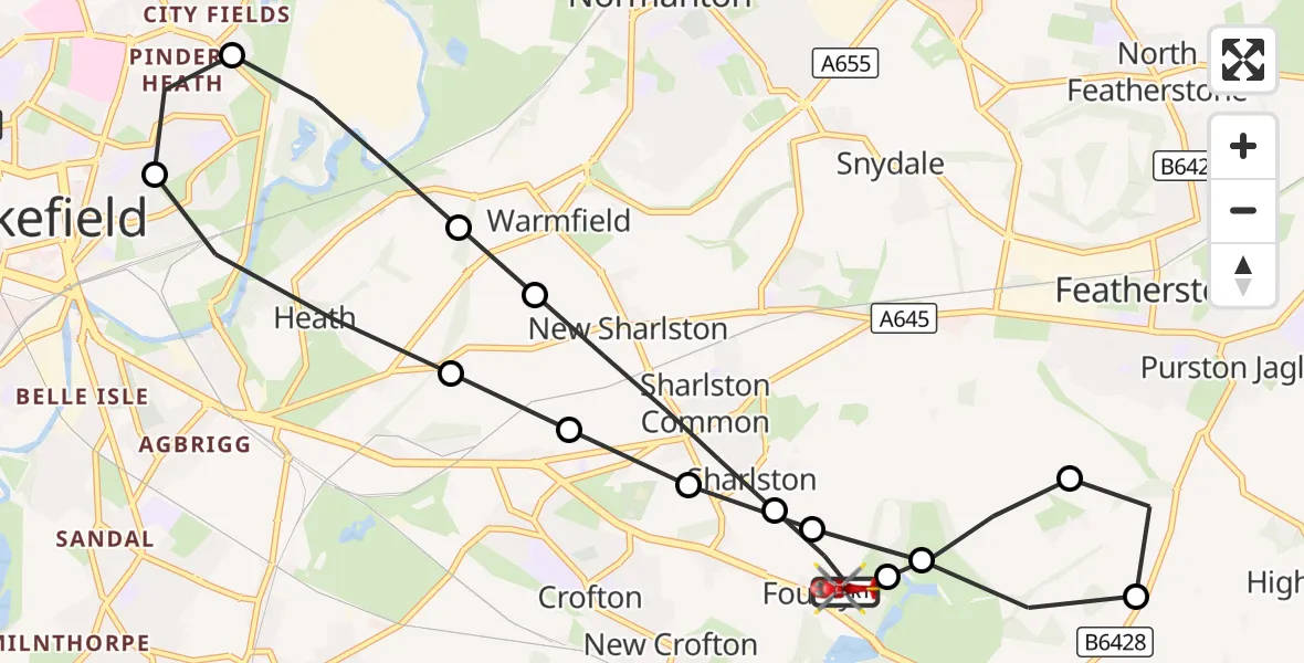 Flight route Air Ambulance Helicopter YAA Nostell Helicopter Port - YAA Nostell Helicopter Port, 15 September 2026, 08:24