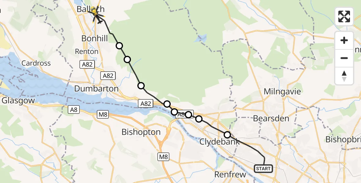 Flight route Police Helicopter Glasgow - Alexandria, 15 September 2026, 08:42