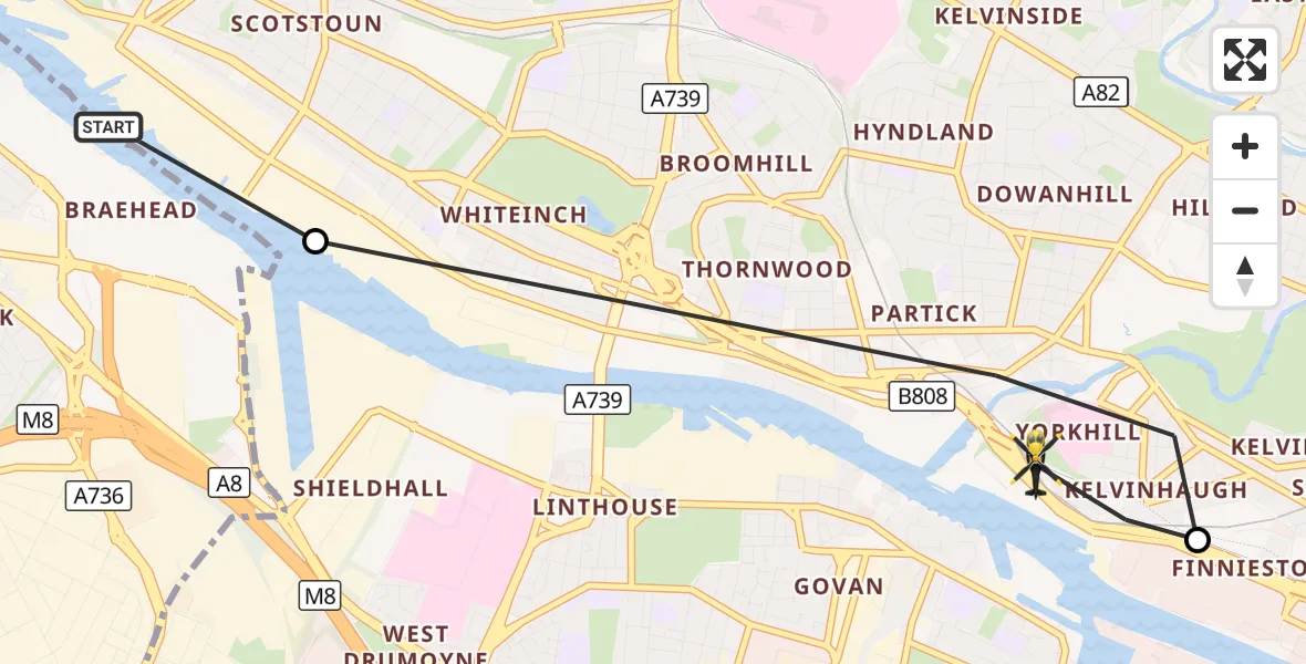 Flight route Police Helicopter Renfrew - Glasgow, 15 September 2026, 09:20