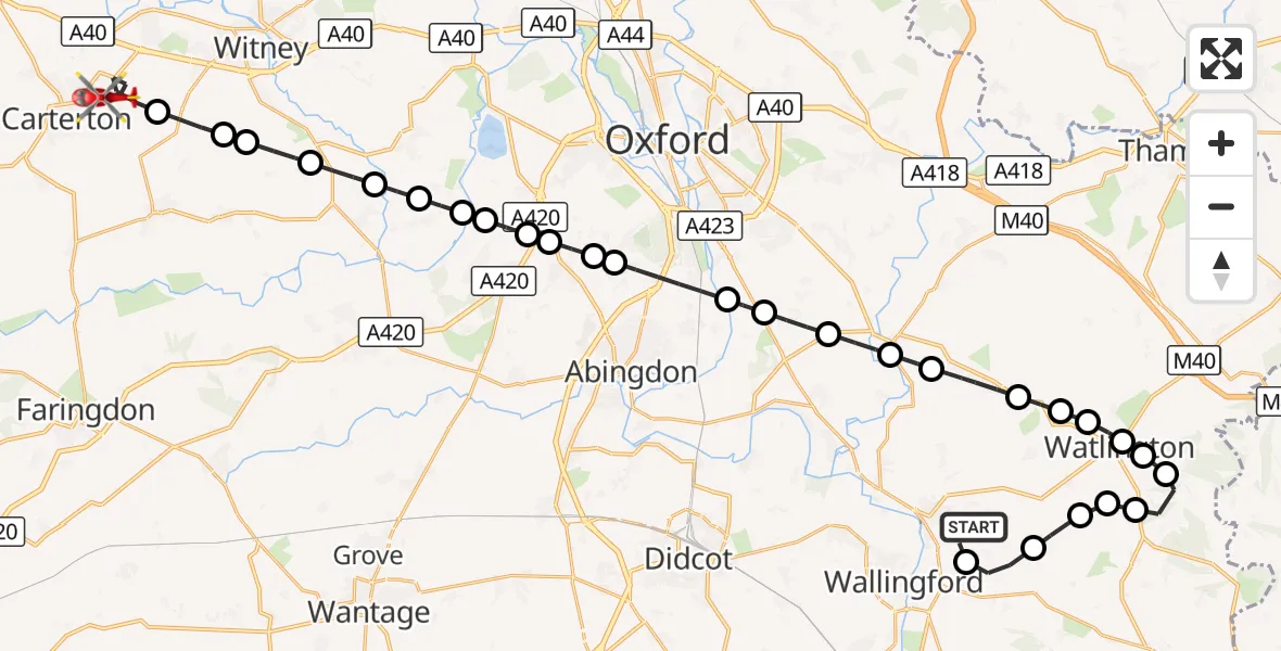 Flight route Air Ambulance Helicopter RAF Benson - Brize Norton, 15 September 2026, 09:24