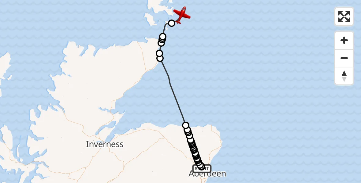 Flight route Air Ambulance Aircraft Aberdeen International Airport - North Sea, 15 September 2026, 09:26