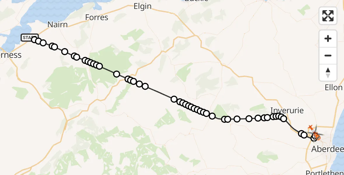 Flight route Coastguard Helicopter Inverness Airport - Aberdeen International Airport, 15 September 2026, 09:45