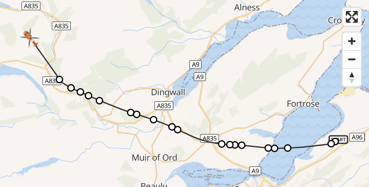 Flight route Coastguard Helicopter Inverness Airport - Highland, 15 September 2026, 09:48