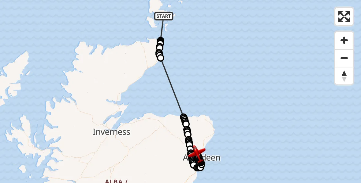 Flight route Air Ambulance Aircraft North Atlantic Ocean - Aberdeen International Airport, 15 September 2026, 10:27