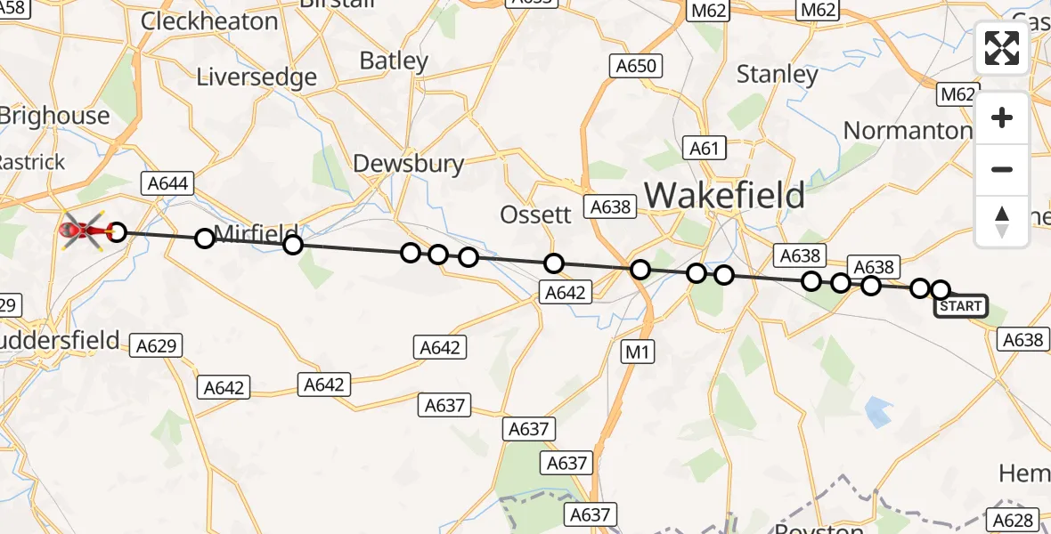 Flight route Air Ambulance Helicopter YAA Nostell Helicopter Port - Sheepridge, 15 September 2026, 10:30