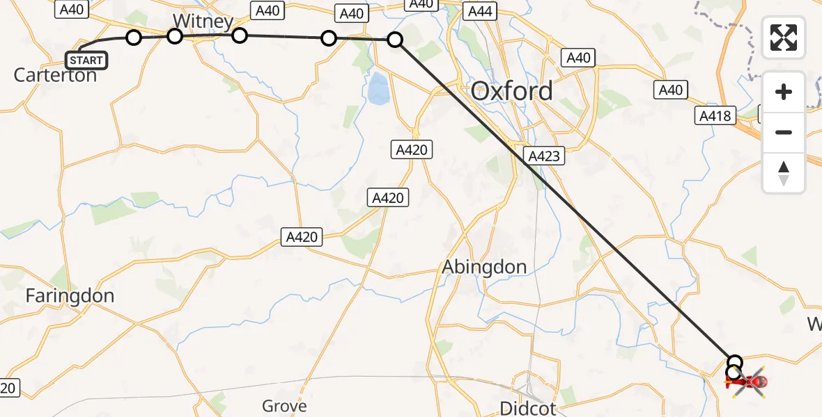Flight route Air Ambulance Helicopter Brize Norton - RAF Benson, 15 September 2026, 10:34