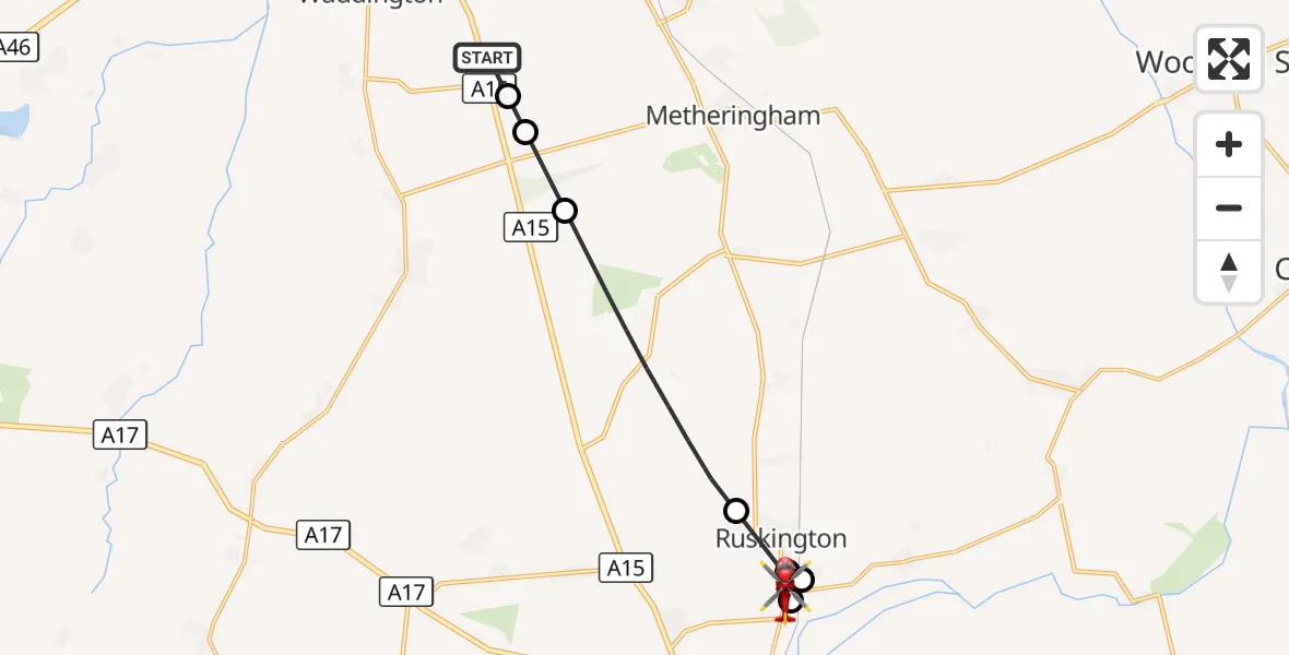 Flight route Air Ambulance Helicopter North Kesteven - North Kesteven, 15 September 2026, 10:47