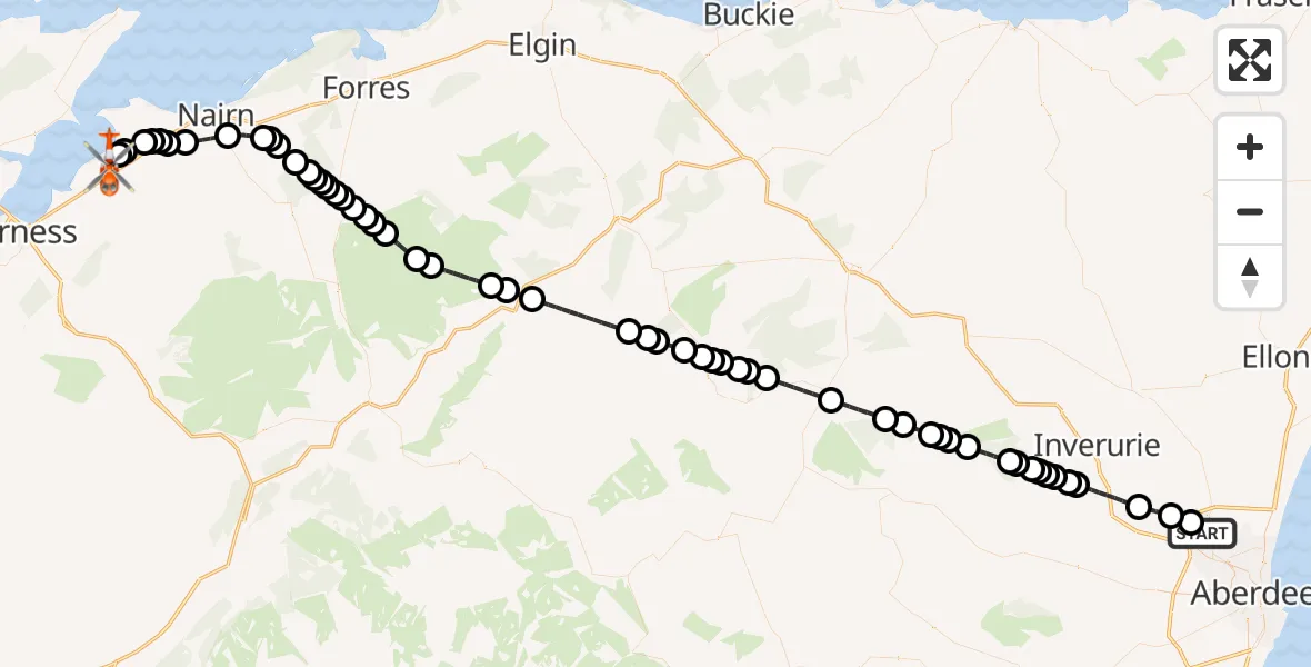 Flight route Coastguard Helicopter Aberdeen International Airport - Inverness Airport, 15 September 2026, 10:49