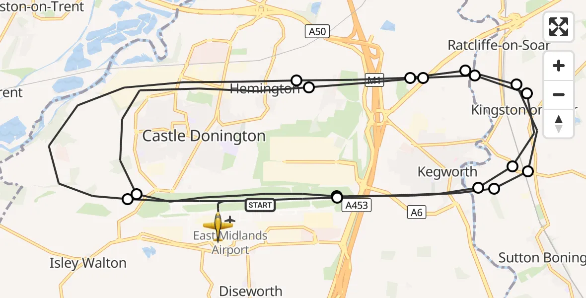 Flight route Police Aircraft East Midlands Airport - East Midlands Airport, 15 September 2026, 11:51