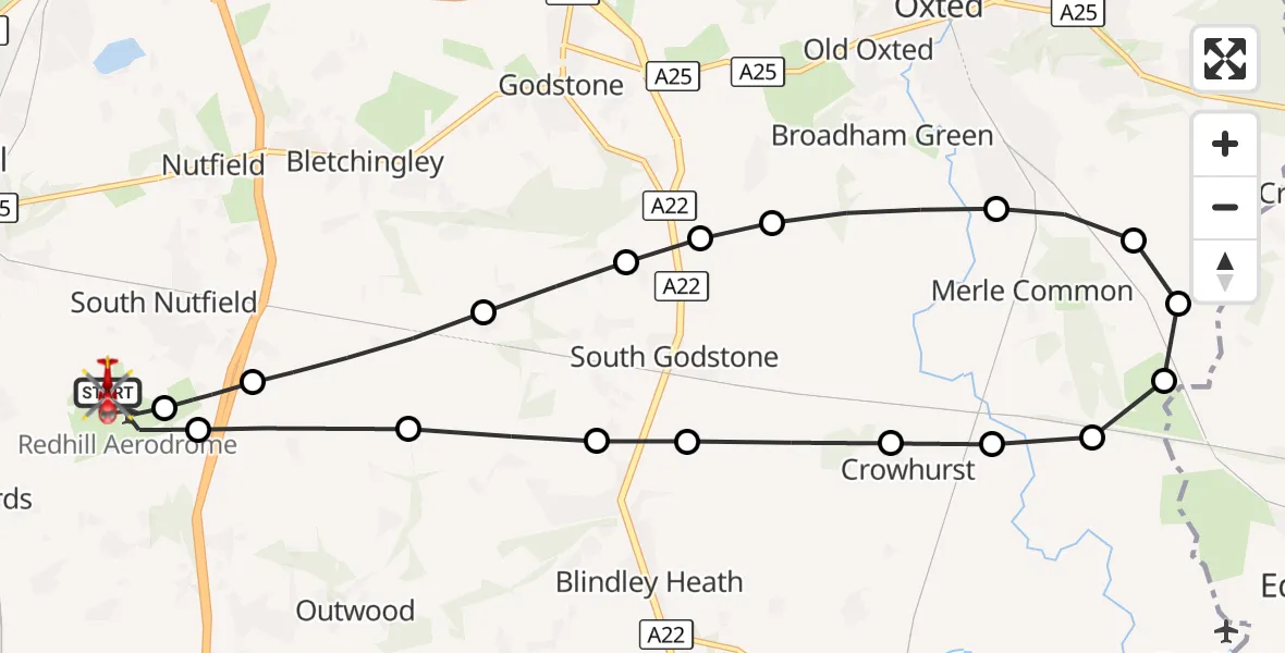Flight route Air Ambulance Helicopter Redhill Aerodrome - Redhill Aerodrome, 15 September 2026, 13:02