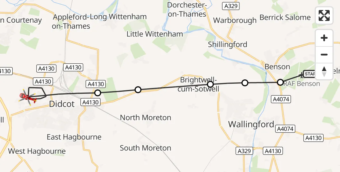 Flight route Air Ambulance Helicopter RAF Benson - Didcot, 15 September 2026, 13:34