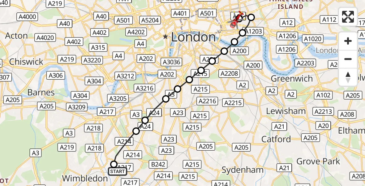 Flight route Air Ambulance Helicopter St Georges Hospital - Royal London Hospital, 15 September 2026, 13:38