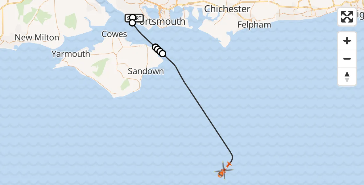 Flight route Coastguard Helicopter Solent Airport - English Channel, 15 September 2026, 13:50