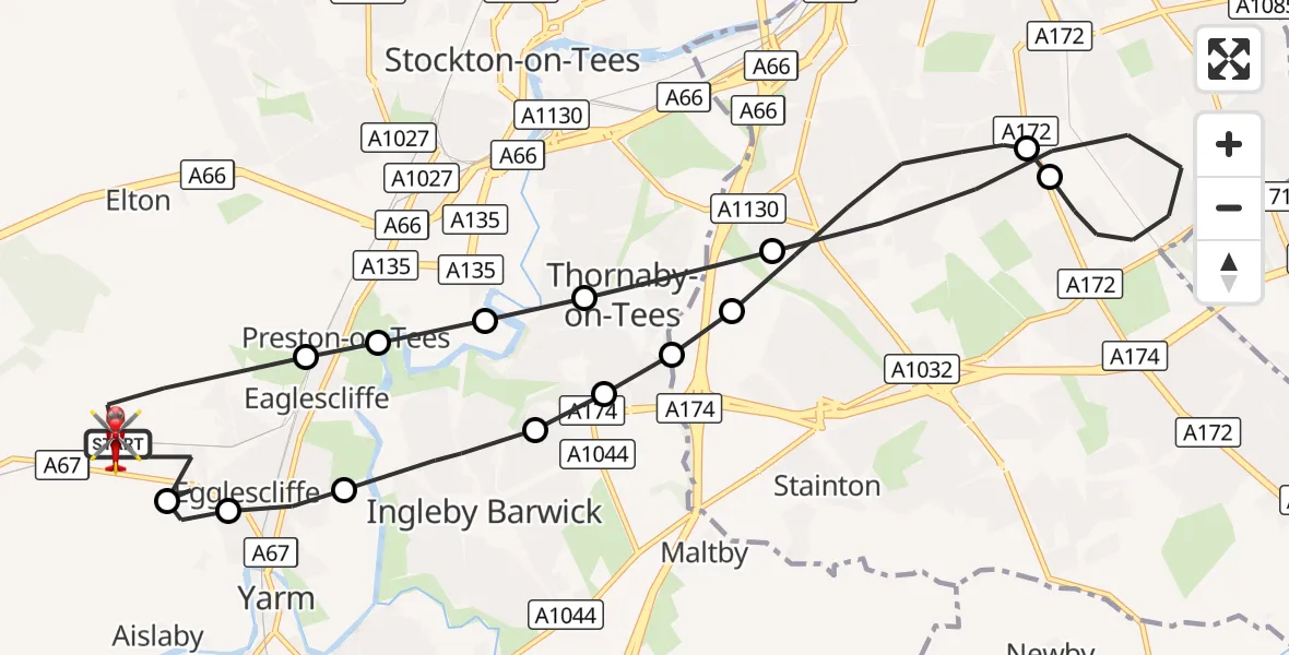 Flight route Air Ambulance Helicopter Egglescliffe - Egglescliffe, 15 September 2026, 14:04