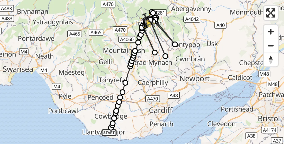 Flight route Police Helicopter Boverton - Nant-y-Bwch, 15 September 2026, 14:38