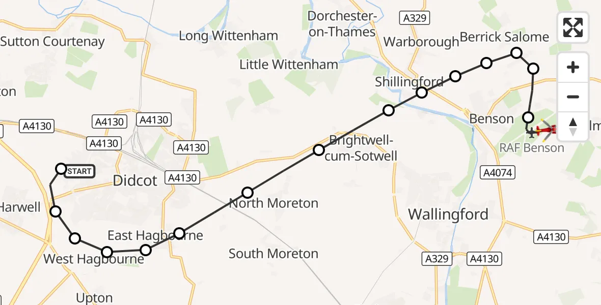 Flight route Air Ambulance Helicopter Didcot - RAF Benson, 15 September 2026, 14:44