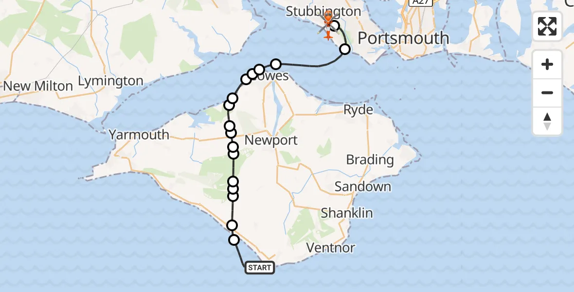 Flight route Coastguard Helicopter English Channel - Solent Airport, 15 September 2026, 15:18