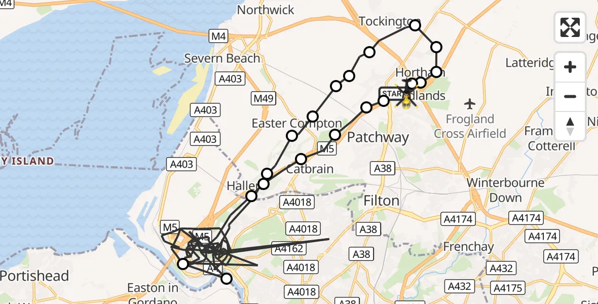 Flight route Police Helicopter Almondsbury Helicopter Base - Almondsbury Helicopter Base, 15 September 2026, 15:33