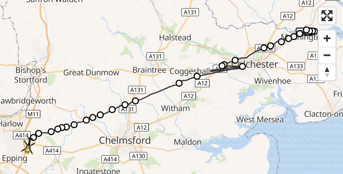 Flight route Police Helicopter Brantham - North Weald Airfield, 15 September 2026, 16:00