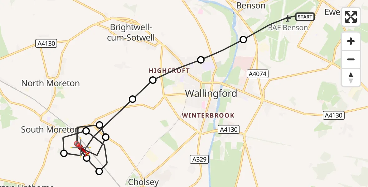 Flight route Air Ambulance Helicopter RAF Benson - Cholsey, 15 September 2026, 16:20
