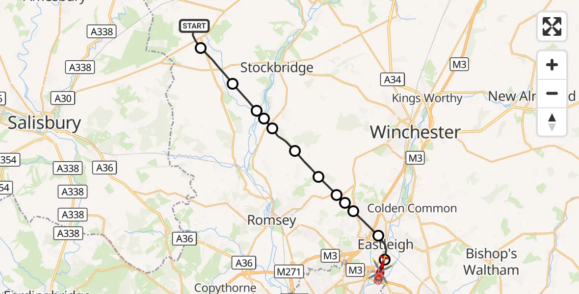 Flight route Air Ambulance Helicopter Over Wallop - Southampton Airport, 15 September 2026, 16:27