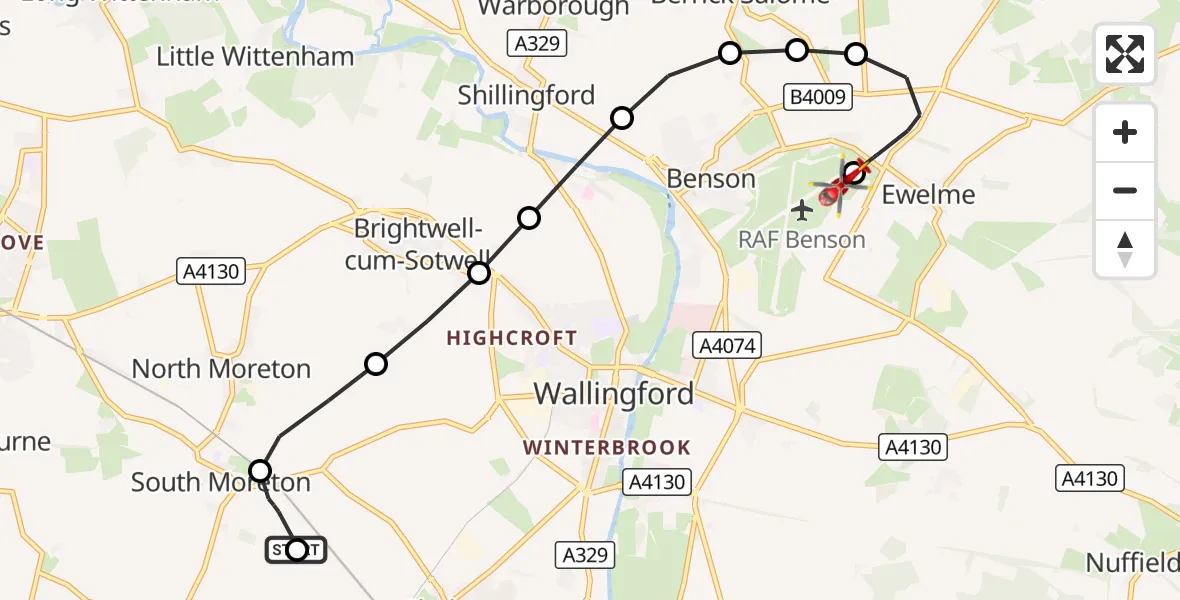 Flight route Air Ambulance Helicopter South Oxfordshire - RAF Benson, 15 September 2026, 16:31