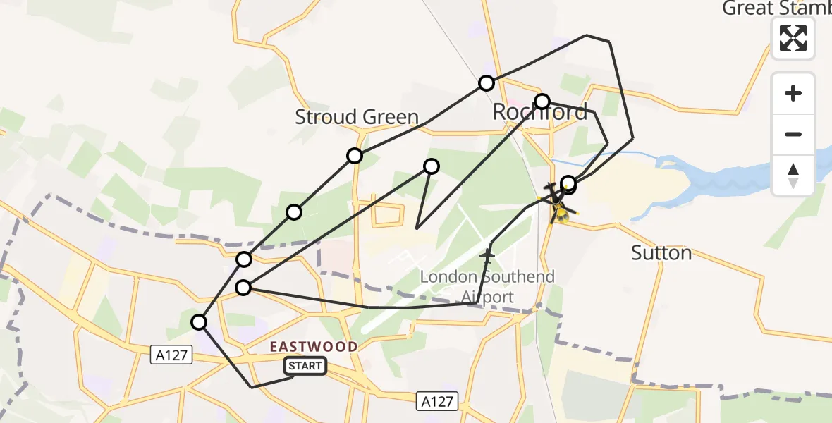 Flight route Police Helicopter Leigh on Sea - London Southend Airport, 15 September 2026, 16:41