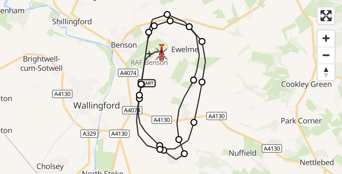 Flight route Air Ambulance Helicopter RAF Benson - RAF Benson, 15 September 2026, 16:49
