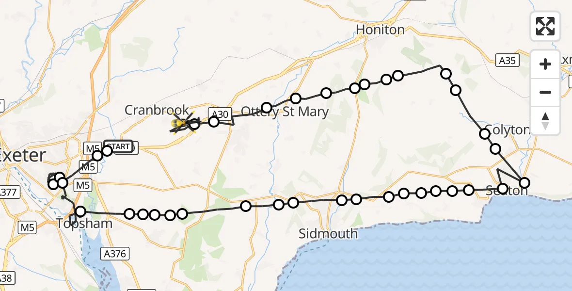 Flight route Police Helicopter Exeter International Airport - Rockbeare, 15 September 2026, 16:52