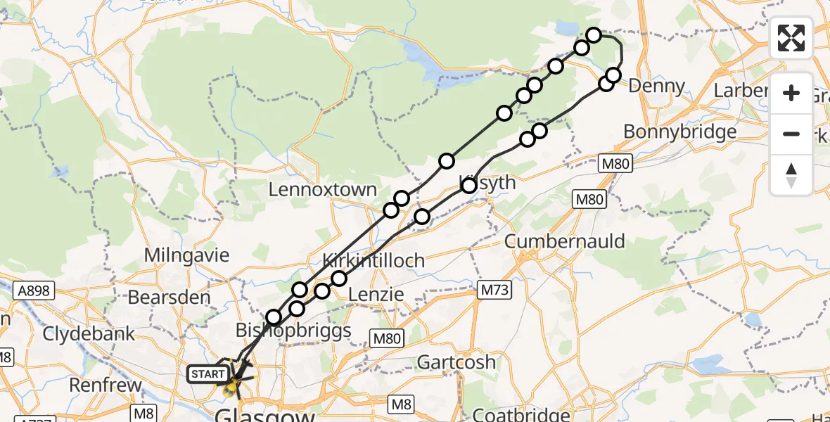 Flight route Police Helicopter Glasgow - Glasgow, 15 September 2026, 16:59