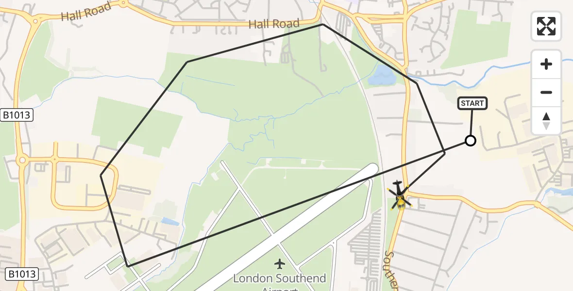 Flight route Police Helicopter Rochford - London Southend Airport, 15 September 2026, 16:59