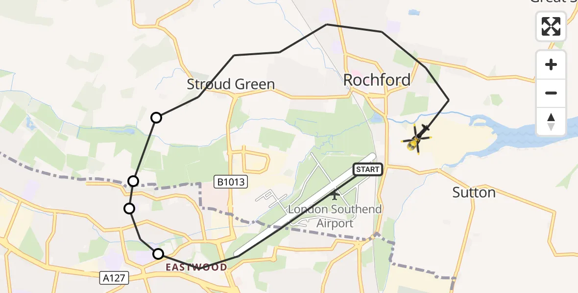 Flight route Police Helicopter London Southend Airport - Rochford, 15 September 2026, 17:03