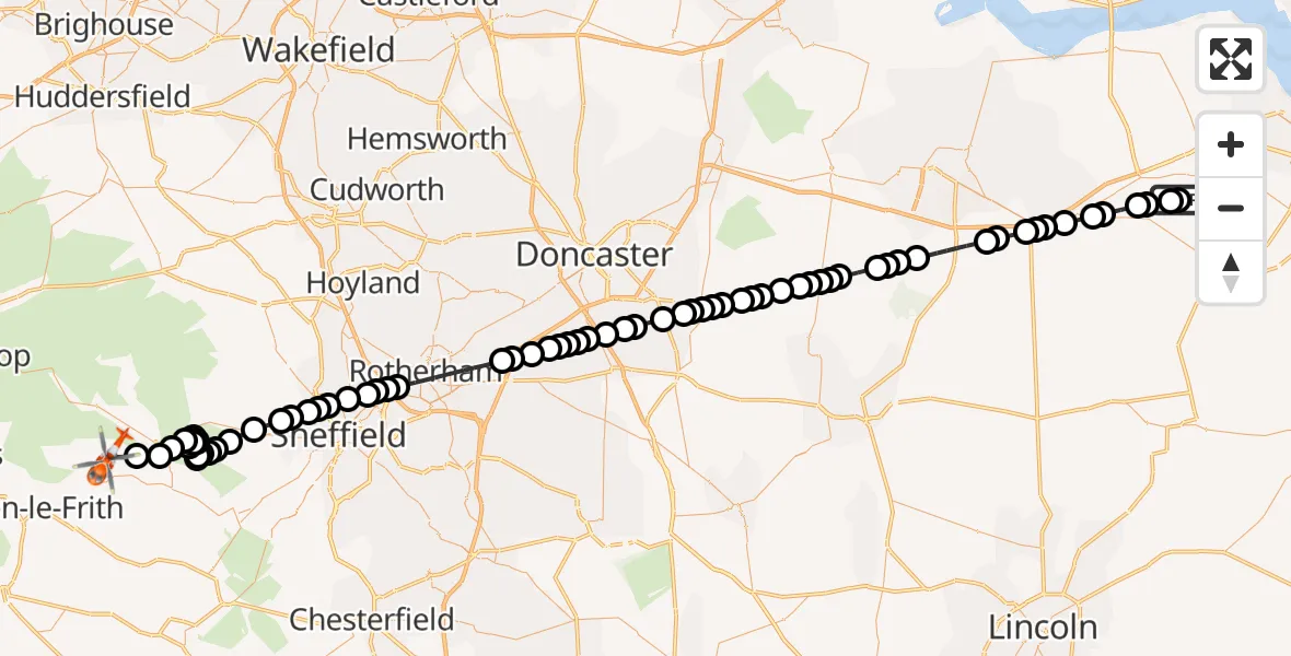Flight route Coastguard Helicopter Humberside Airport - Hope, 15 September 2026, 17:43