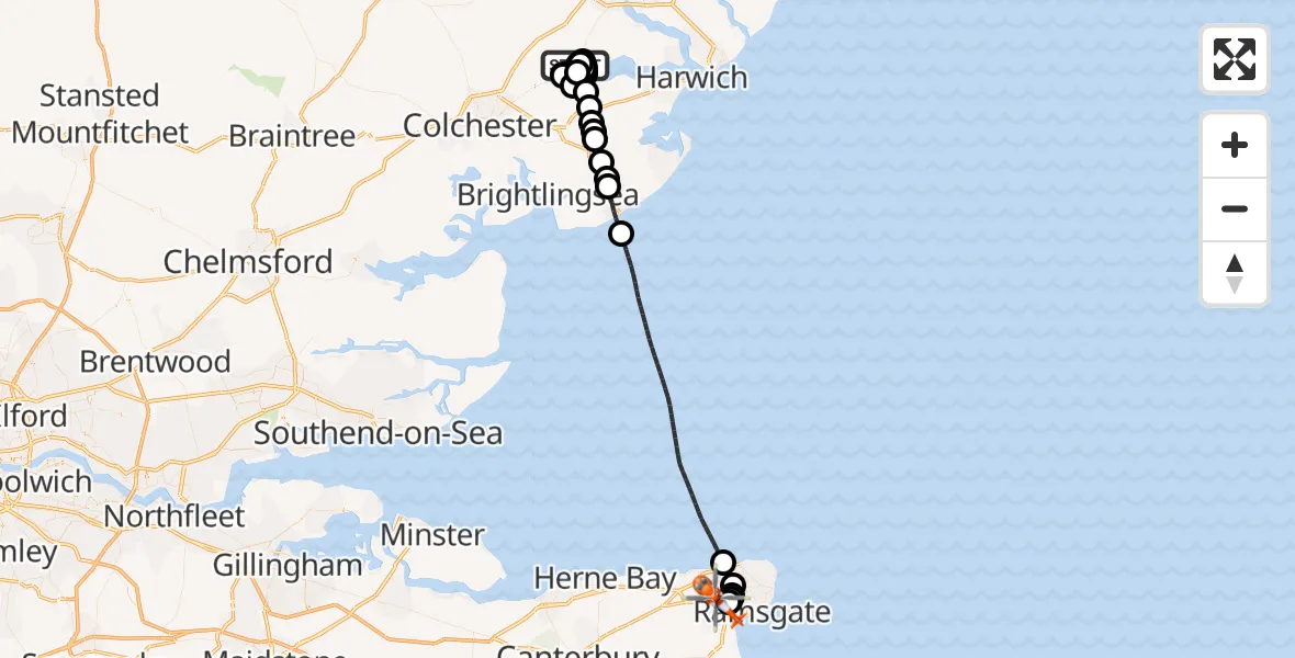 Flight route Coastguard Helicopter Brantham - Manston Airport, 15 September 2026, 18:00