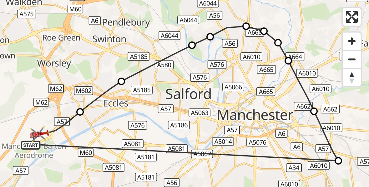 Flight route Air Ambulance Helicopter Manchester Barton Aerodrome - Manchester Barton Aerodrome, 15 September 2026, 18:17