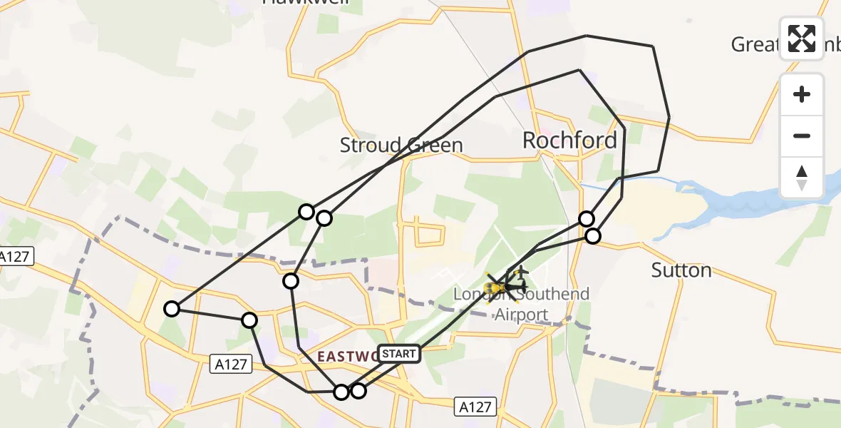 Flight route Police Helicopter London Southend Airport - London Southend Airport, 15 September 2026, 18:47