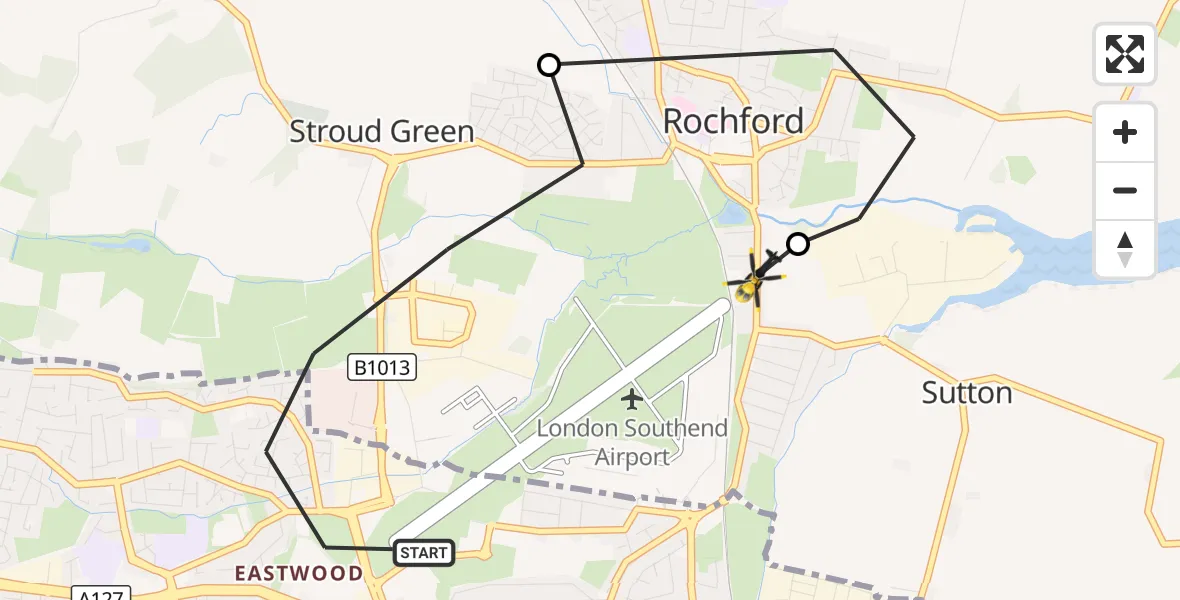 Flight route Police Helicopter London Southend Airport - London Southend Airport, 15 September 2026, 18:58