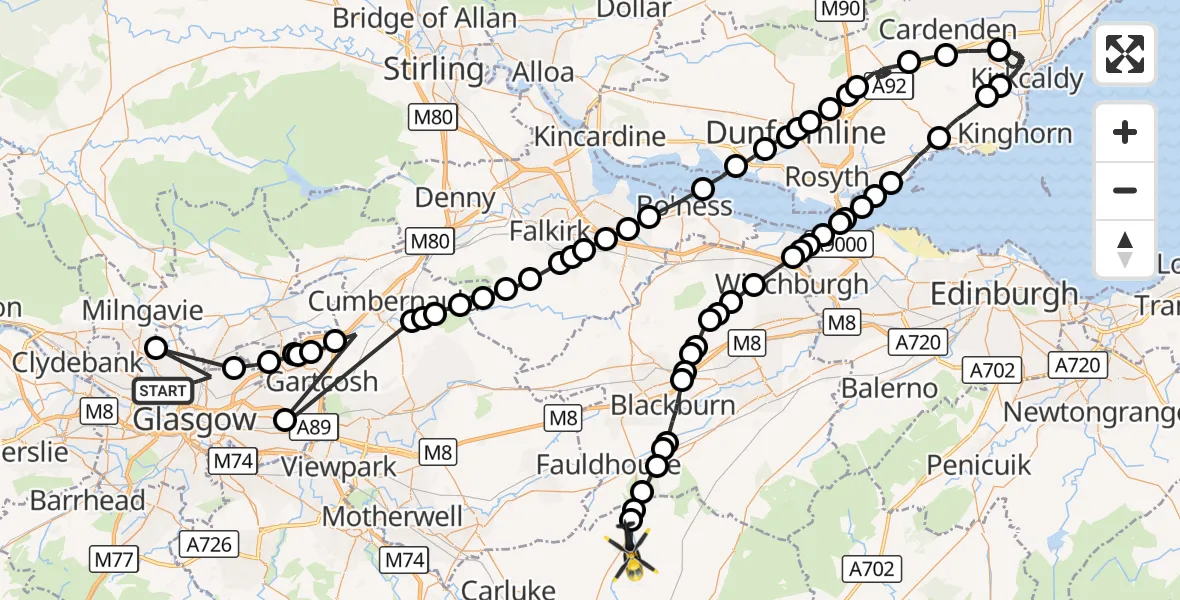 Flight route Police Helicopter Glasgow - Forth, 15 September 2026, 18:58