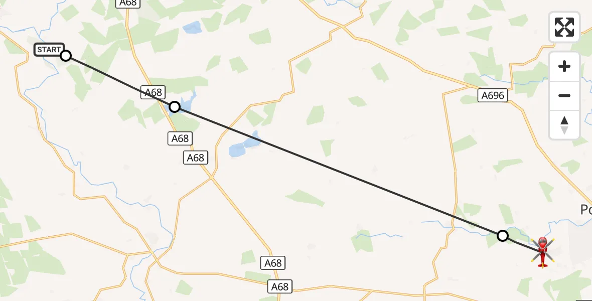Flight route Air Ambulance Helicopter Redesmouth - Ponteland, 15 September 2026, 19:01