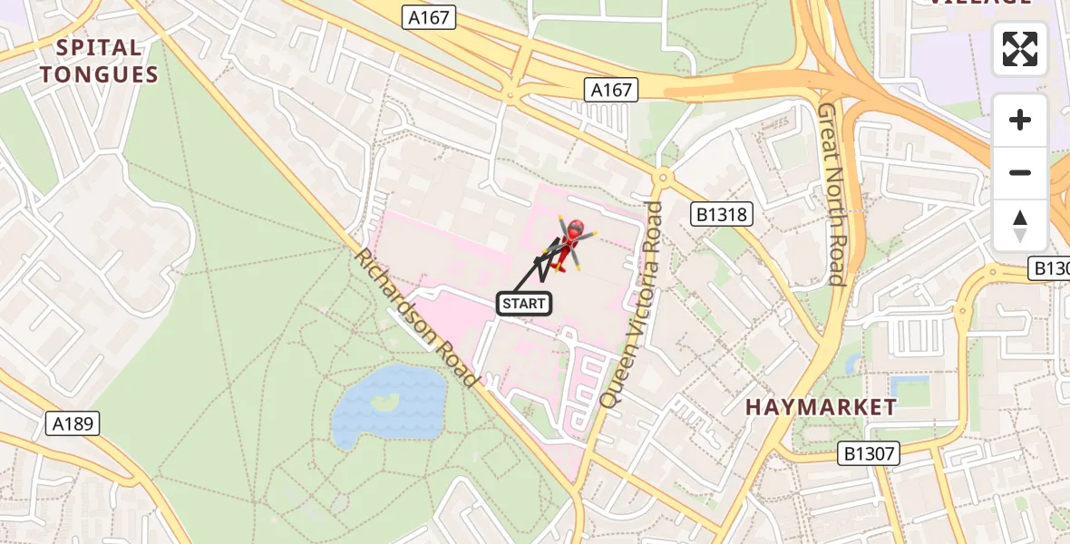 Flight route Air Ambulance Helicopter Newcastle Royal Victoria Infirmary - Newcastle Royal Victoria Infirmary, 15 September 2026, 19:12