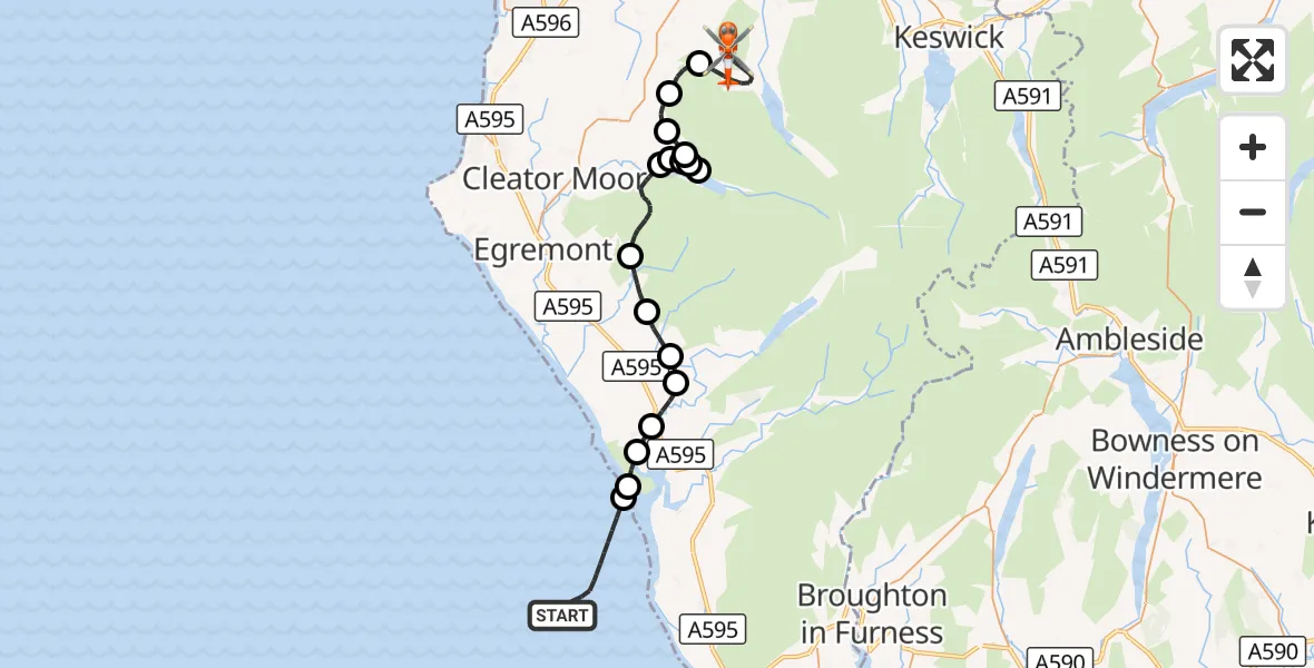 Flight route Coastguard Helicopter Irish Sea - Loweswater, 15 September 2026, 19:27