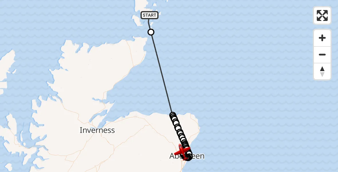Flight route Air Ambulance Aircraft North Atlantic Ocean - Aberdeen International Airport, 15 September 2026, 20:39