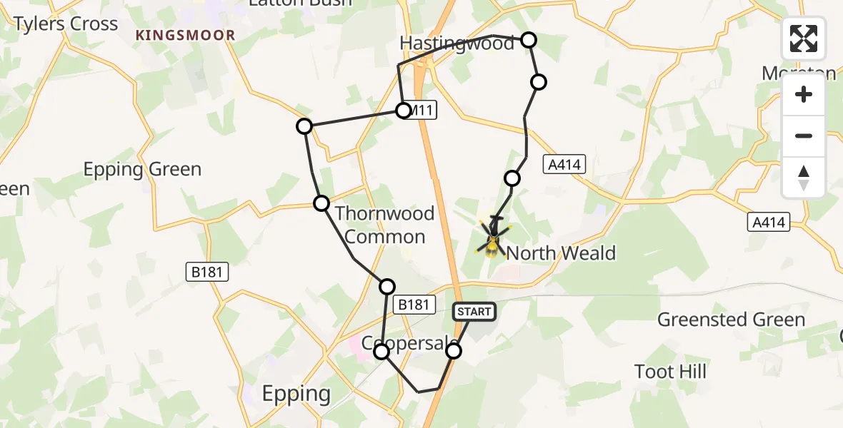 Flight route Police Helicopter North Weald Airfield - North Weald Airfield, 15 September 2026, 21:00