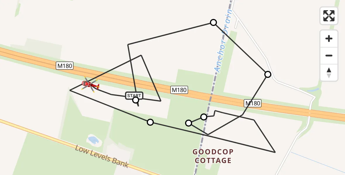 Flight route Air Ambulance Helicopter Thorne - Hatfield, 15 September 2026, 21:20